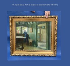 Robert Panitzsch (tedesco, 1879) - Raro olio interno, stanza illuminata dal sole con dama - Certificato di autenticità