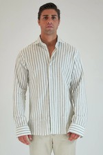 Camicia in Lino Rigata Verde