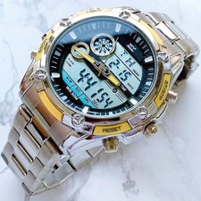 OROLOGIO POLSO UOMO ZCC CRONOGRAFO ANALOGICO DIGITALE MULTIFUNZIONE SILVER GIALL