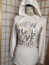 Maglia donna in cotone con cappuccio con inserti in paillettes