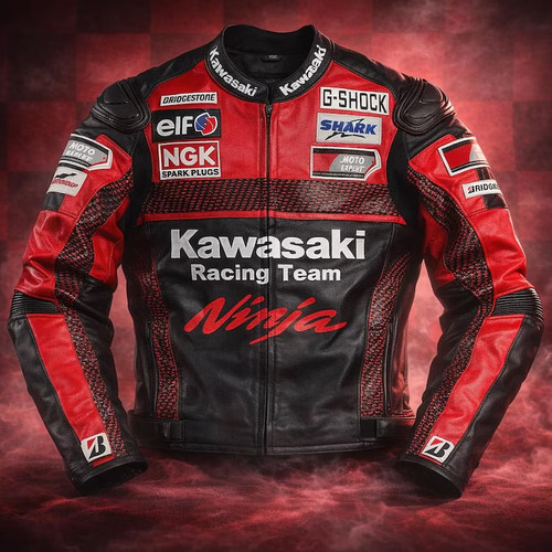 Giacca pelle moto uomo - , rosso