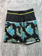 QUICKSILVER Board Shorts Uomo 33 Costume da Bagno Tronchetto Pantaloncini Blu Hawaiano Floreale 8"