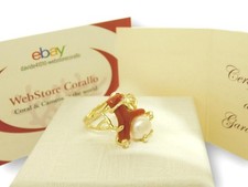 Anello corallo e perla con PLAC oro 18 kt da donna di Argento in 925 regolabile