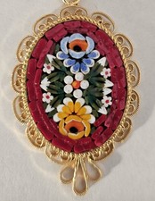 Ciondolo micromosaico Fiori, Firenze anni 50 con Filigrana dorata,Italy 