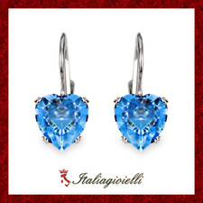 Orecchini Cuore Brillanti con Topazi in Argento 925 Rodiato Oro Bianco