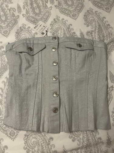 Top denim senza spalline zara - top,