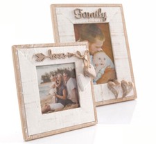 Portafoto da Tavolo con Cuore in Legno Invecchiato e Bianco Stile Vintage Shabby