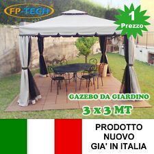 GAZEBO 3X3 GIARDINO IN ALLUMINIO TELO ANTIPIOGGIA PVC ZANZARIERA TELI ANTIVENTO