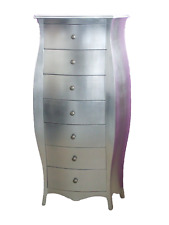 Cassettiera bombata barocco foglia argento in legno massello