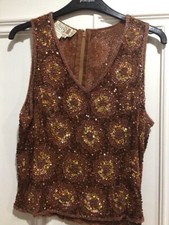 Paillettes senza maniche in seta scock rame bronzo oro scintillante medio