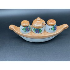 Set condimenti vintage Japan Lusterware - sale pepe senape barca floreale con cucchiaio