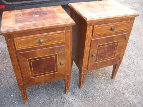 Coppia comodini con intarsi - coppia,