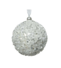 SFERA PALLINA BIANCA DECORATA D 8 CM NATALE