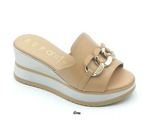 Sandali donna zeppa plateau Repo 21108 ciabatte sportive casual pelle Camel New