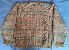 Maglione lana verde melange fatto a mano lavorazione ai ferri