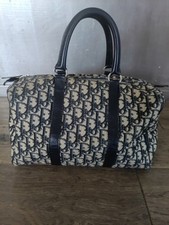 Christian Dior Trotter Canvas Boston Bag Navy Silver Auth fm4701