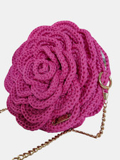 Borsa uncinetto fatta a mano, fuxia, a tracolla, a forma di Rosa