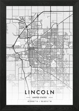 Quadro Lincoln City Map White