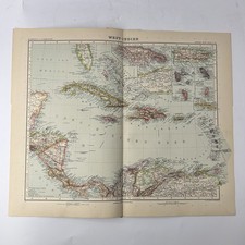 Stieler Hand-Atlas 1908 Westindien Antille Cuba Giamaica carta originale Gotha