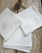 12 Tovaglioli Di Lino Ricamati Ed Orlati A Mano 40x40 cm. -nic-