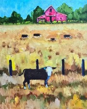 Quadro olio mucche fattoria