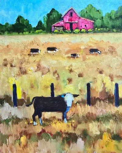 Quadro olio mucche fattoria