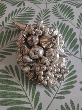 Cornucopia Grande con Frutta Scultura Portafortuna in Laminato Argento 30x18