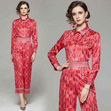 tailleur completo outfit set camicia maglia pantaloni ampli colorato rosso 28620