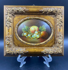 Quadro ovale bombato olio sul tavola natura morta "Frutti" cornice d'orato