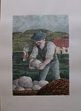 Enzo Bellini serigrafia colorata a mano Il Contadino e i suoi Figli 70x50 1987