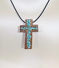 Collana con ciondolo in legno di ulivo croce lapislazzuli pietra fatta a mano 2CrUlPA