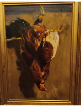 L Dudreville olio su tela 64 x 43 cm fagiano cacciagione fine 800'