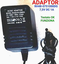 ALIMENTATORE 7,5V DC 1A RH48 0751000D Trasformatore Adapter UNIVERSAL FUNZIONA