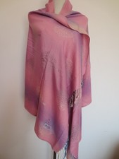 Sciarpa gigante PASHMINA NO NAME stola mantello 70 x 165 ornamenti lilla rosa