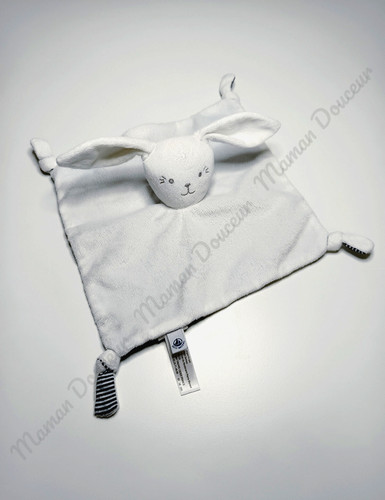 Doudou plat carré lapin blanc - plat,