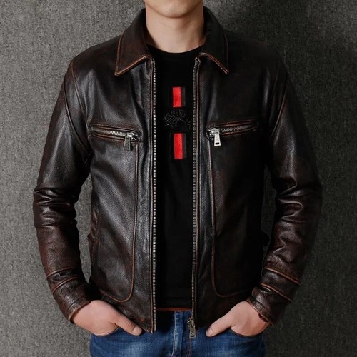 Giacca moto uomo pelle marrone - moto,