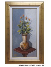 DIPINTO AD OLIO VASO DI ROSE