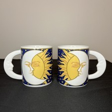 Set 2 tazzine caffè tè vintage Vitromaster GALAXY sole luna stelle manico luna
