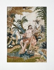 c1800 quadro in seta quadro sacro in tessuto composizione in seta con dipinto