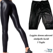 Leggings fuseaux Donna Nero aderenti similpelle invernali lucidi S M L XL XXL