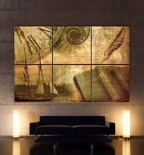 Mappamondo History Immagine Tela Astratto Arte Stampa Quadro su Moderno Deco XXL