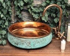 Lavabo da bagno in rame ossidato, lavabo in rame patina verde, rame martellato