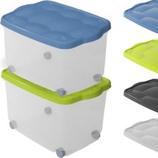 Contenitori Plastica Scatole Portaoggetti Multiuso con Rotelle Ruote Alto 55 L