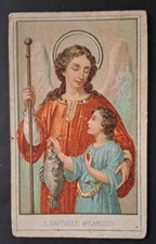 A3 ANTICO Santino Holy Card SAN RAFFAELE ARCANGELO CROMO