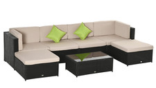 Salotto da Esterni con Poltrona Pouf e Tavolino, Mobili da Giardino in Rattan