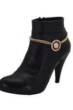 Nuovo Donna Oro Lucido Metallo Stivale Catenina Scarpe Bling Caviglia Leone Coin