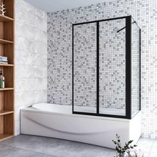 H.140cm Sopravasca Angolare 2Ante Pieghevoli Vetro 4mm+Lato Fisso 6mm Nero Opaco