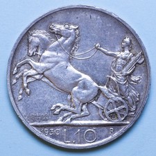 VITTORIO EMANUELE III 10 LIRE 1930 BIGA RARO SPL ARGENTO SILVER COIN NUMISMATICA