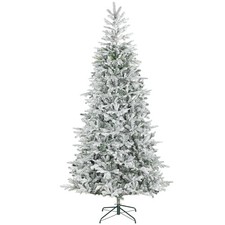 HOMCOM Albero di Natale Innevato Alto 210 cm con Base in Metallo Pieghevole