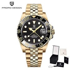  🔝 Pagani Design 1662 GMT Oro Giallo Nero Jubilee Zaffiro Orologio uomo